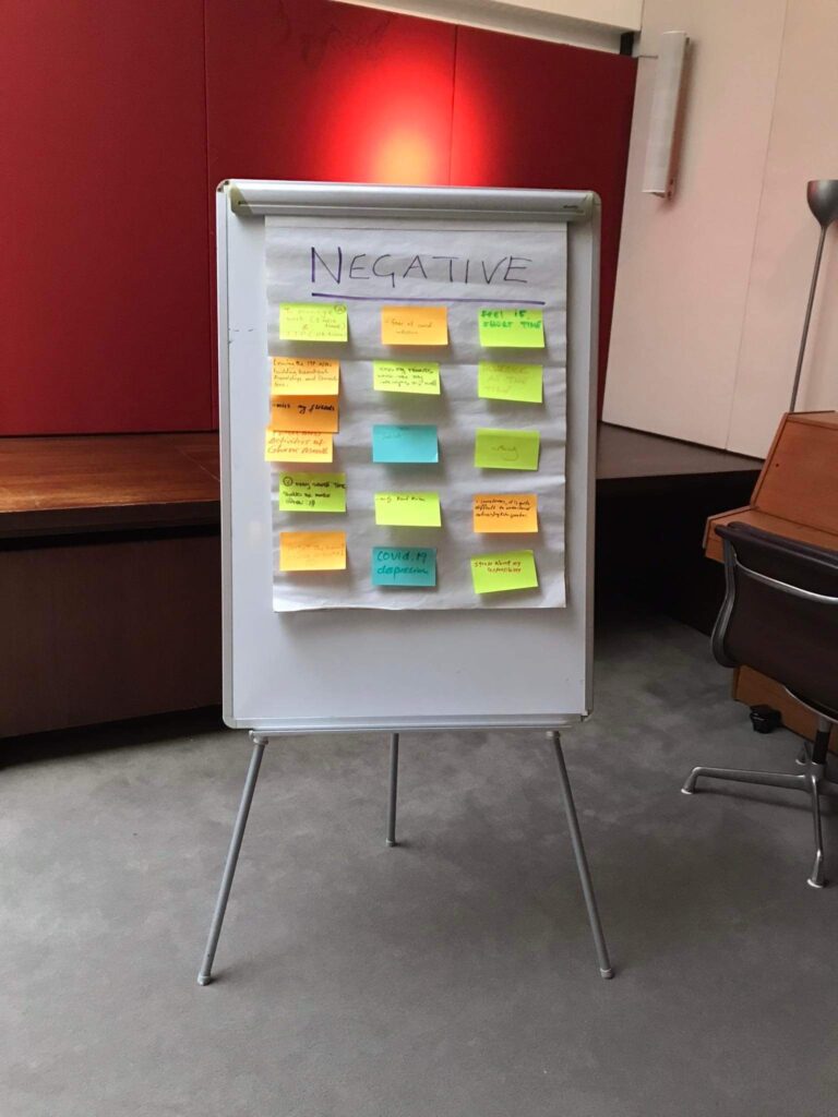 large flipchart covered in post it notes