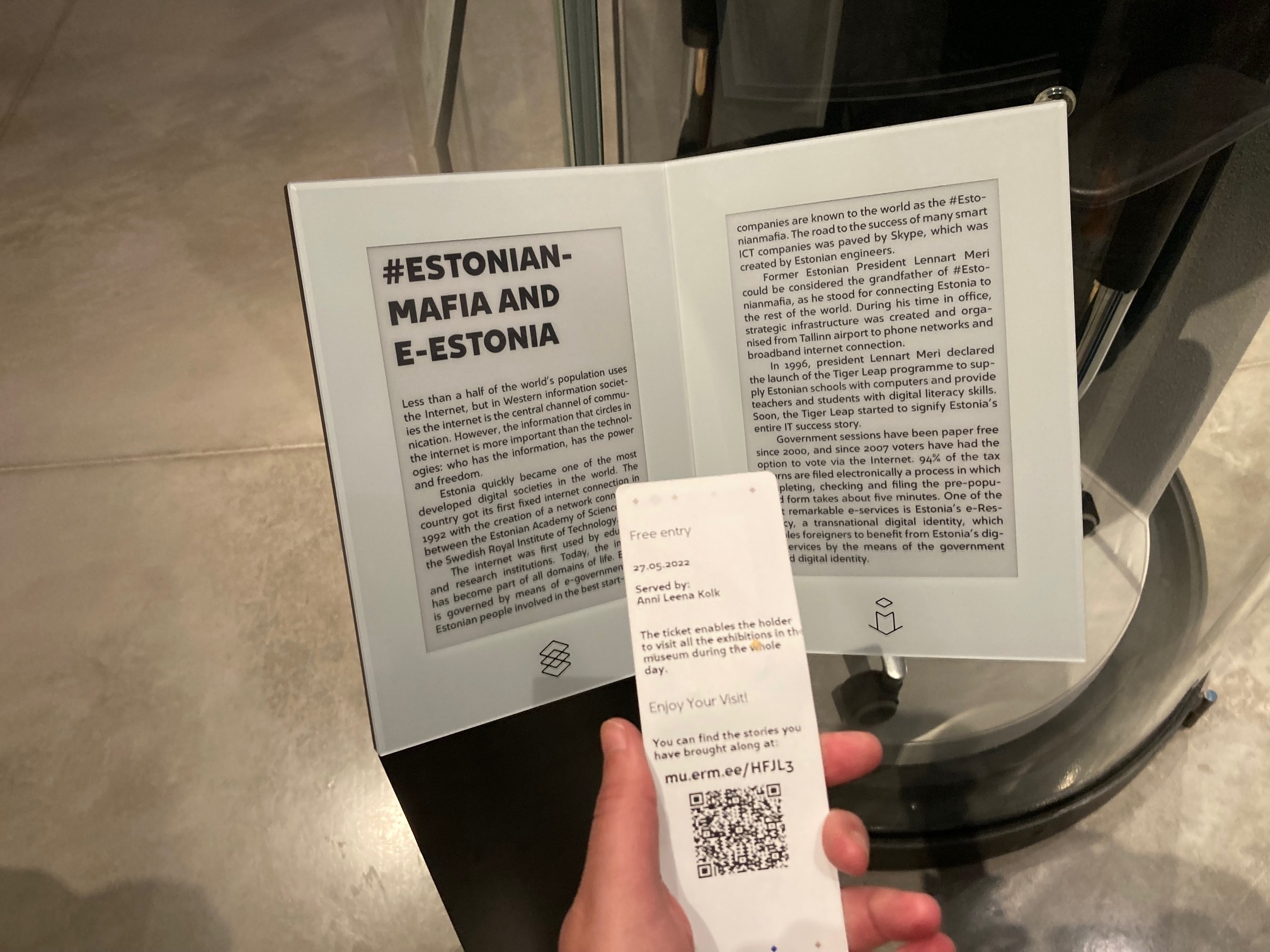 Electronic ticket at Estonia national museum