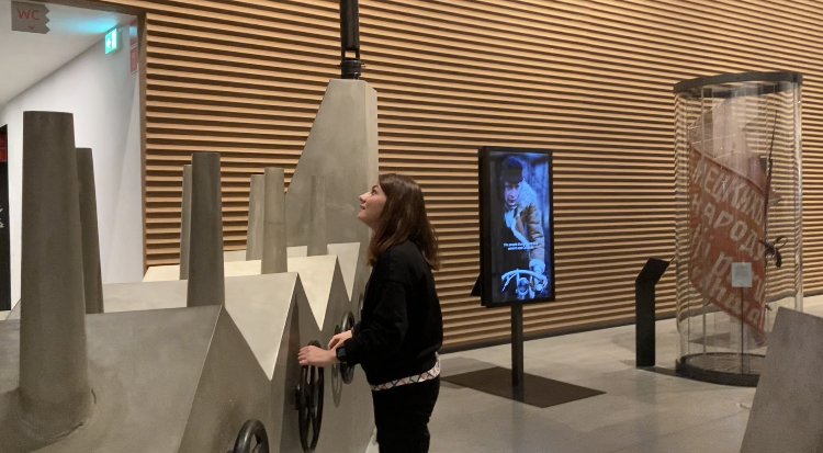 Rema looking at a display at the Estonia National Museum
