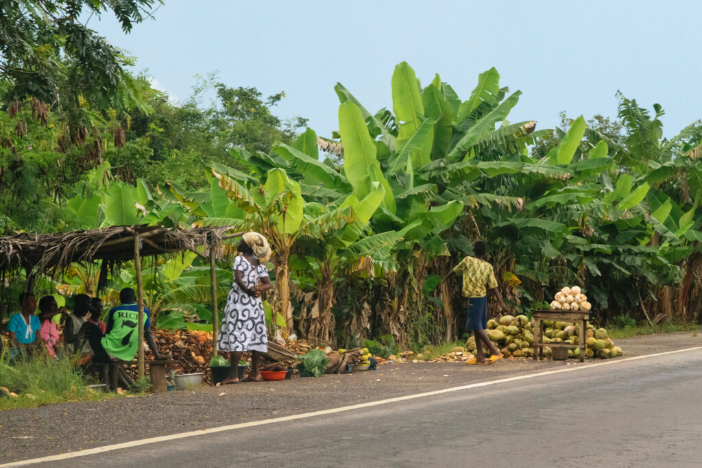 Markets for farm products on the roadside in Ghana