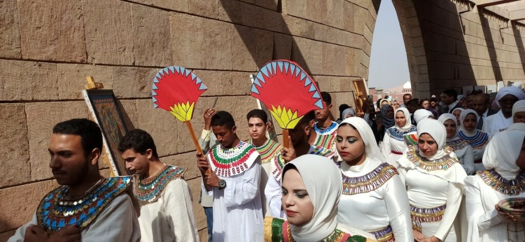 Procession of people in pharaonic costume