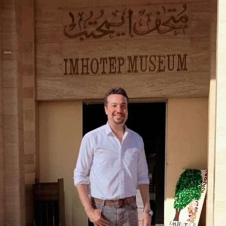 2023 ITP fellow Mamdouh Farouk pictured outside the Imhotep Museum in Saqqara.