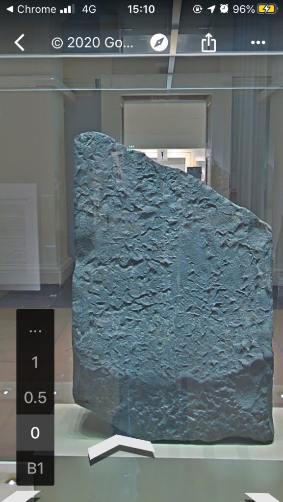 Screenshot of the Rosetta Stone from a virtual tour of the British Museum.