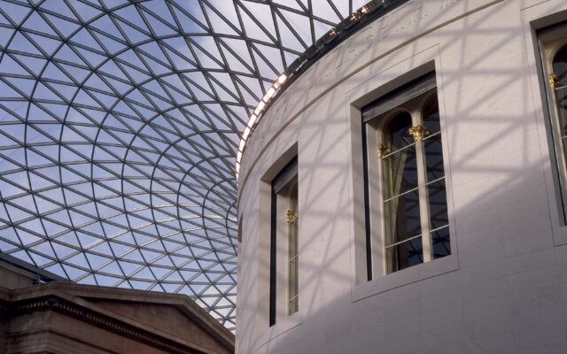 Photograph of the curved roof above the Great Court at the British Museum.