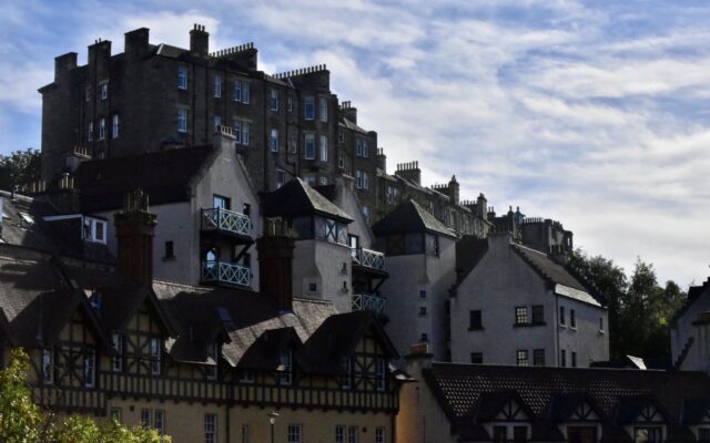 View of a houses on a hillside in Edinburgh