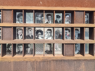 The Window of Memorial on the site portrays the 130 people who were shot or died on the Berlin Wall.