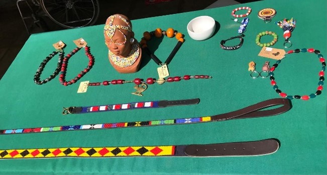Photograph of beaded souvenirs on a table