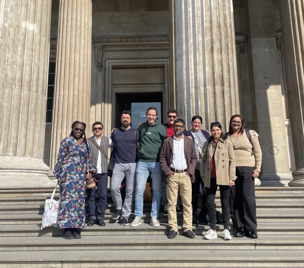 Group photograph on the colonnade at the British Museum.